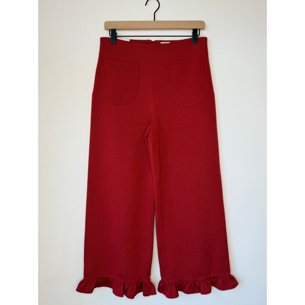 Maeve Red Wide-Leg Ruffle Hem Pants - Picture 2 of 6